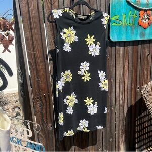 Petite Sophisticate Black Dress with Yellow Floral Accents
